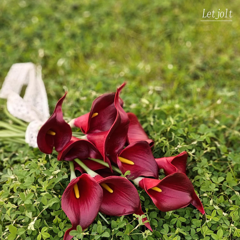 Artificial Calla Lily Flowers 12Pcs, Dark Red