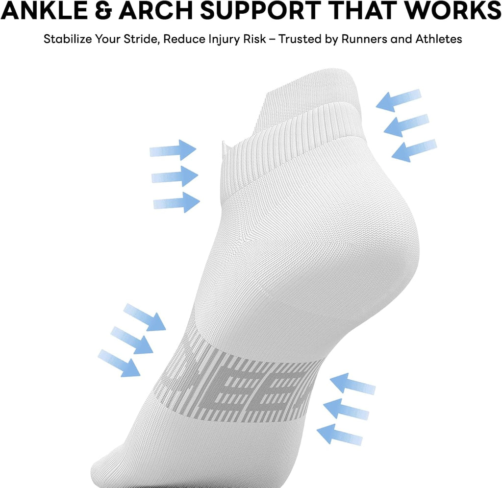 6 Pairs Ankle Compression Socks Women Men 15-20 mmHg Low Cut Athletic Running Arch Support for Travel Nurses Flight