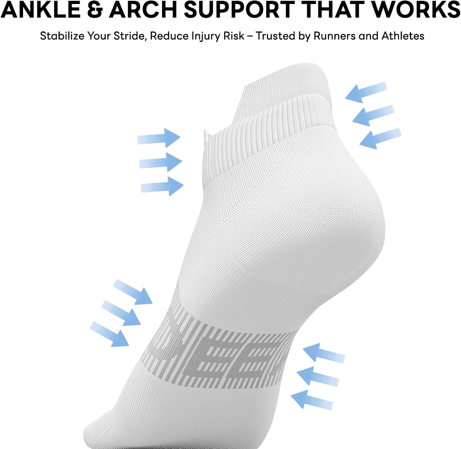 6 Pairs Ankle Compression Socks Women Men 15-20 mmHg Low Cut Athletic Running Arch Support for Travel Nurses Flight