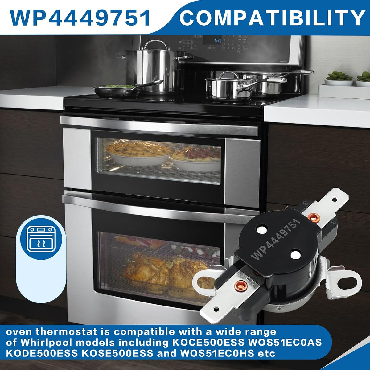 WP4449751 Oven High Limit Thermostat for Whirlpool Oven Thermostat