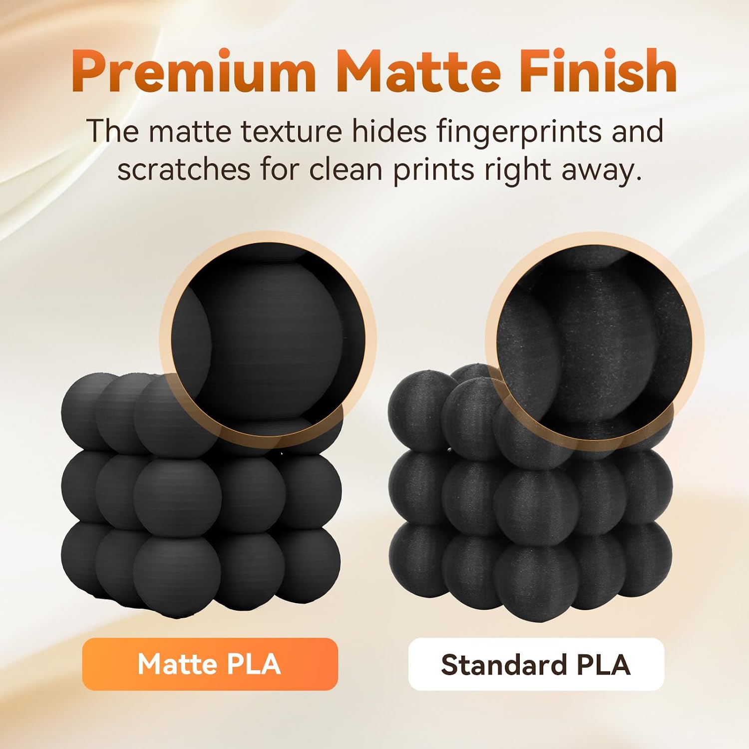 PLA Filament 1.75mm +/- 0.02mm, Matte Black 3D Printer Filament 1kg (2.2lbs) Spool, Excellent Printing Performance