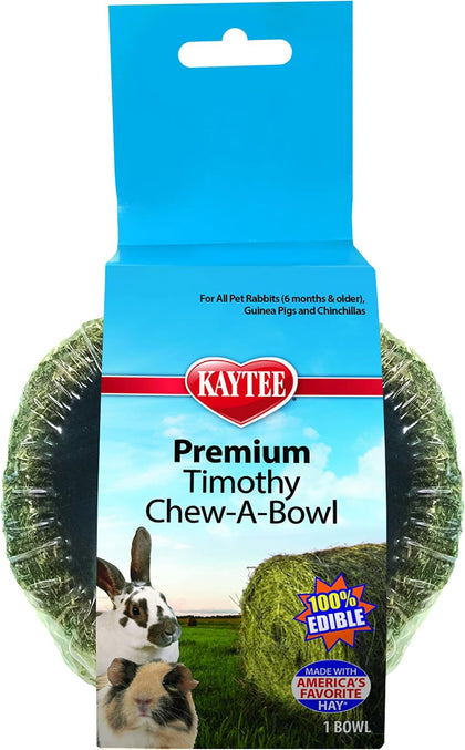 Premium Timothy Hay Chew-A-Bowl for Rabbits, Guinea Pigs | Helps satisfy chewing. Edible bowl for rabbit treats.
