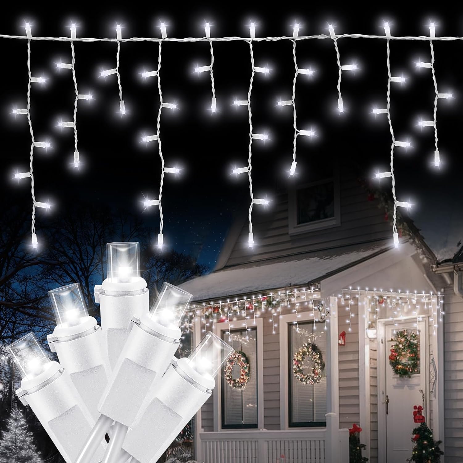 100 LED Icicle Lights String Light Warm white Christmas Decoration Plug in Waterproof Professional Grade Outdoor