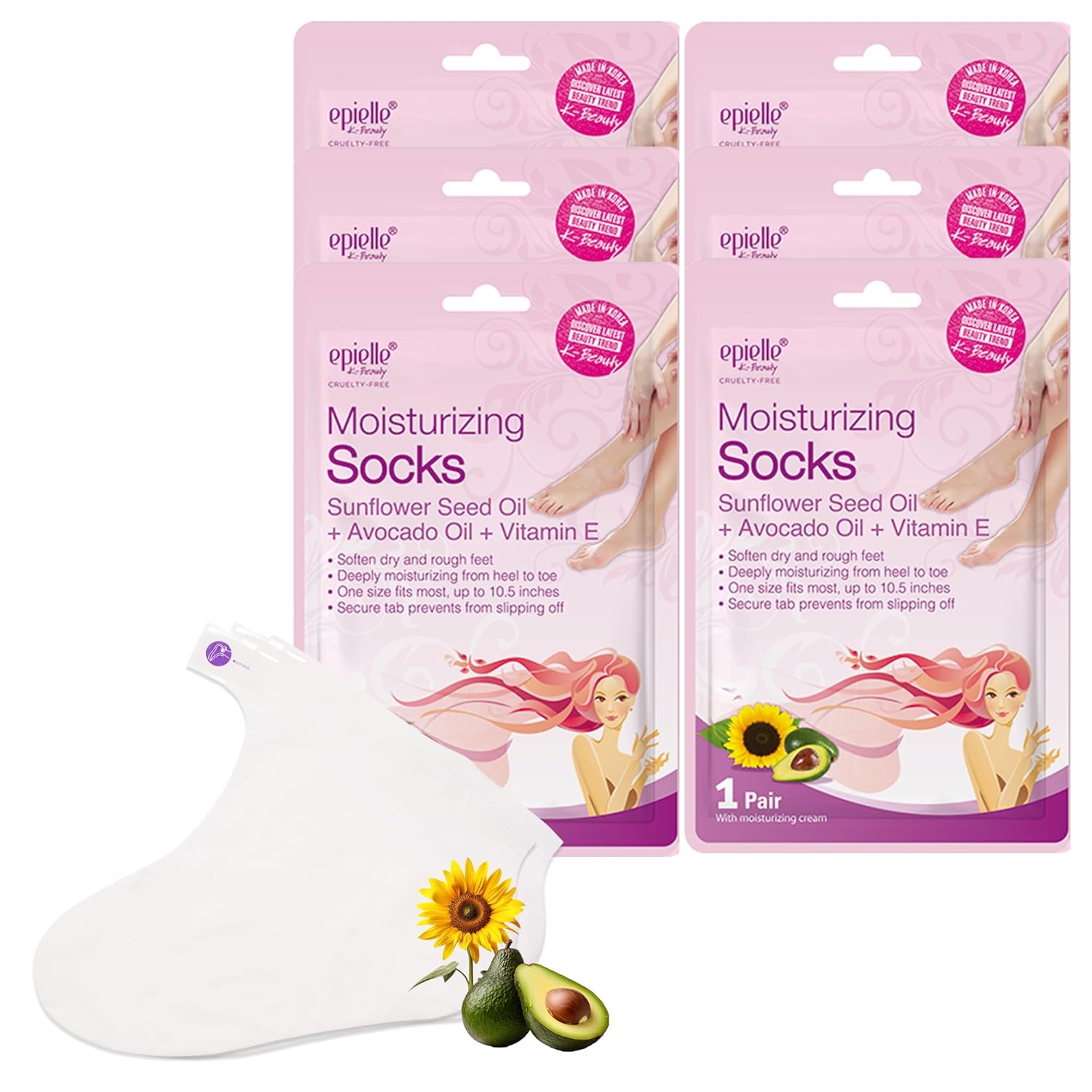 Moisturizing Foot Mask 6 Pairs, Soften with Sunflower Seed Oil & Vitamin E, Deep Moisturizing Socks for Dry, Cracked