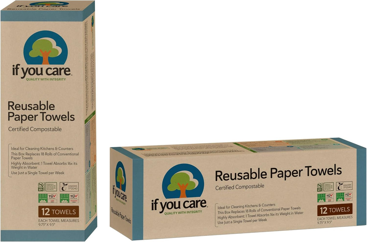 Reusable Paper Towels– 12 CT Sheets – 100% Natural, Compostable Cleaning Cloths for Kitchen, Bathroom, Home