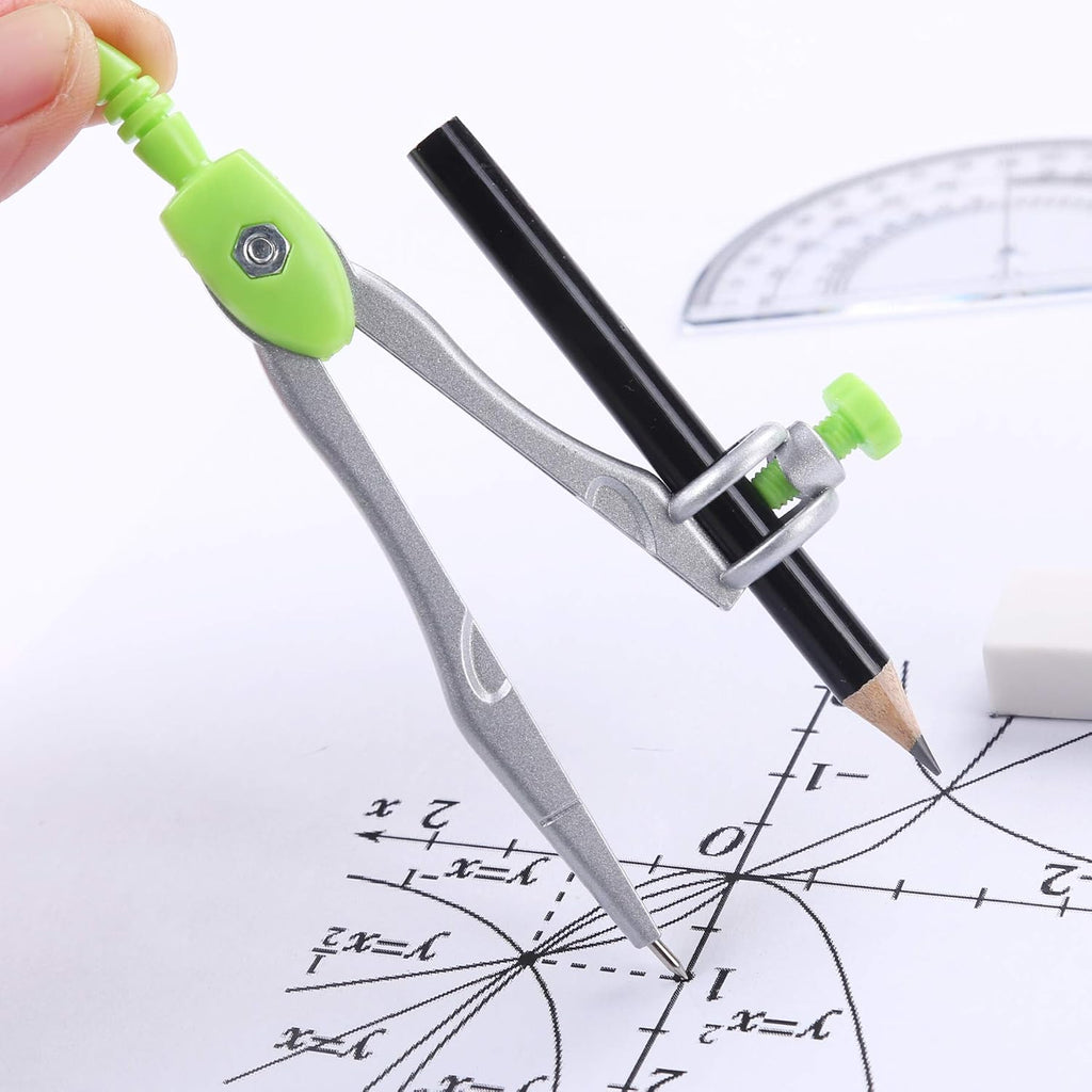 Math Geometry Set 10 Pcs, Compass and Protractor for Students(Green) | Shatterproof Storage