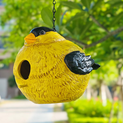 Sunny Yellow Bird House with Entry Hole, Outdoor Garden Decor Resin Birdhouse for Yard, Patio, Lawn, Weatherproof