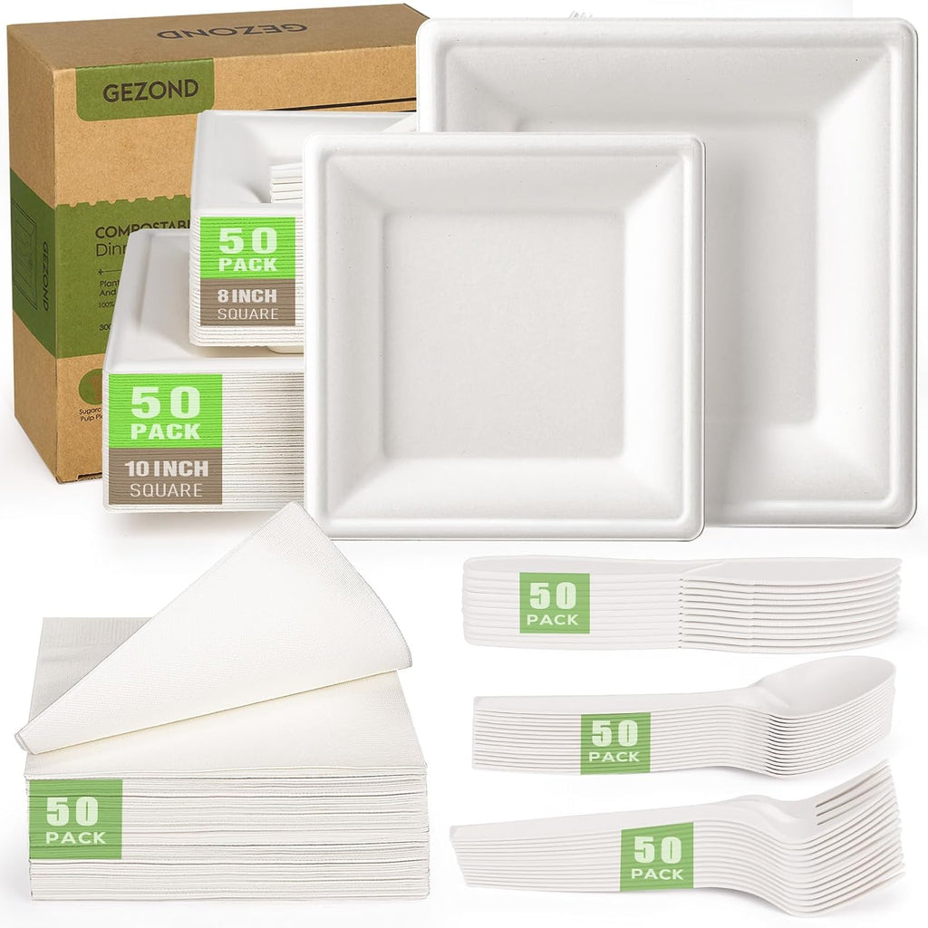 Compostable Paper Plates Set 300pcs Disposable Plates 10 Inch