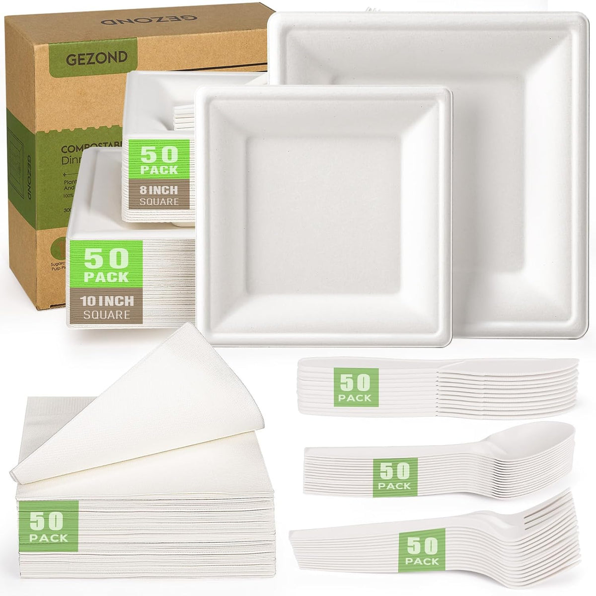 Compostable Paper Plates Set 300pcs Disposable Plates 10 Inch