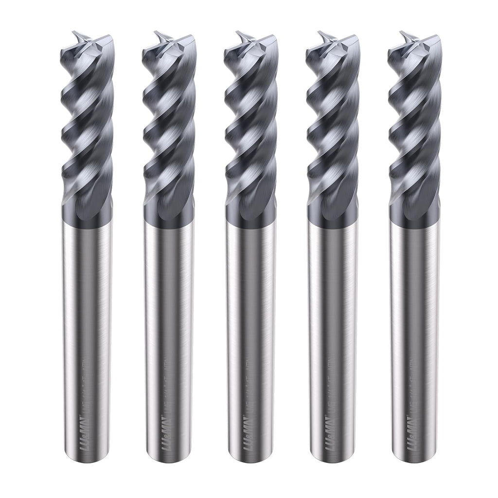 LU&MN Carbide Square End Mills, 4 Flute, 1/4 in, 5 Pieces
