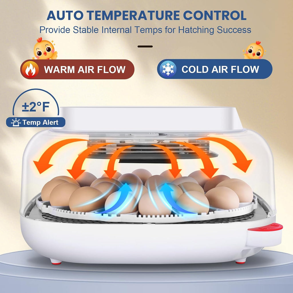 24 Egg Incubators for Hatching Eggs, 360° View with 4 Modes, Blue