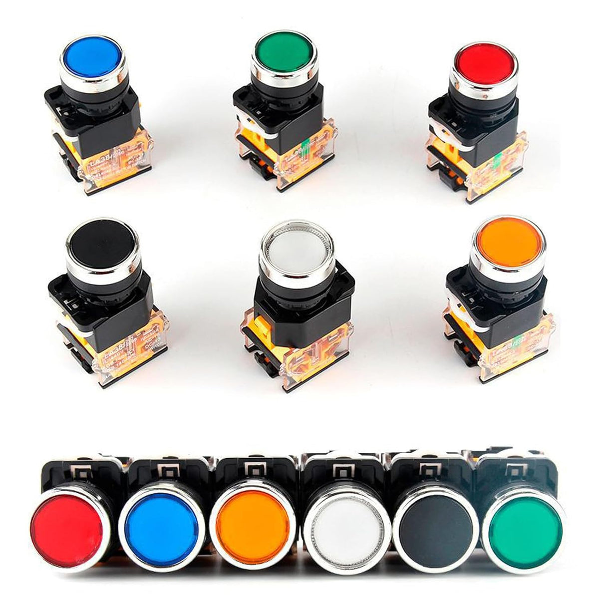 6-Pack 22mm Self Locking Push Button Switch 10A 380V 1NO 1NC DPST LA38-11 Latching Round Pushbutton Switches for Electrical Electronic Applications - Multicolor