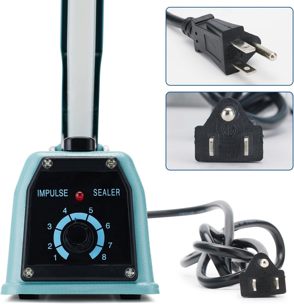Commercial Bag Sealers 12 inch, 2mm Sealing Width Iron Impulse Sealer, Heavy Duty Manual Shrink Wrap Heat Sealer