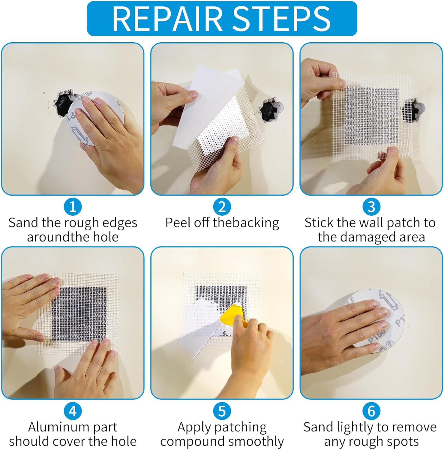 Drywall Repair Kit 20 Pack Aluminum Wall Repair Patch Kit, 2/4/6/8 inch Fiber Mesh Over Galvanized Plate, Dry Wall