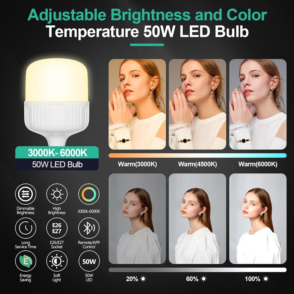 Softbox Photography Lighting Kit 2Pack 50W LED 16"x16" Pull Soft Box | 3000K-6000K LED Bulb with Remote/APP Control