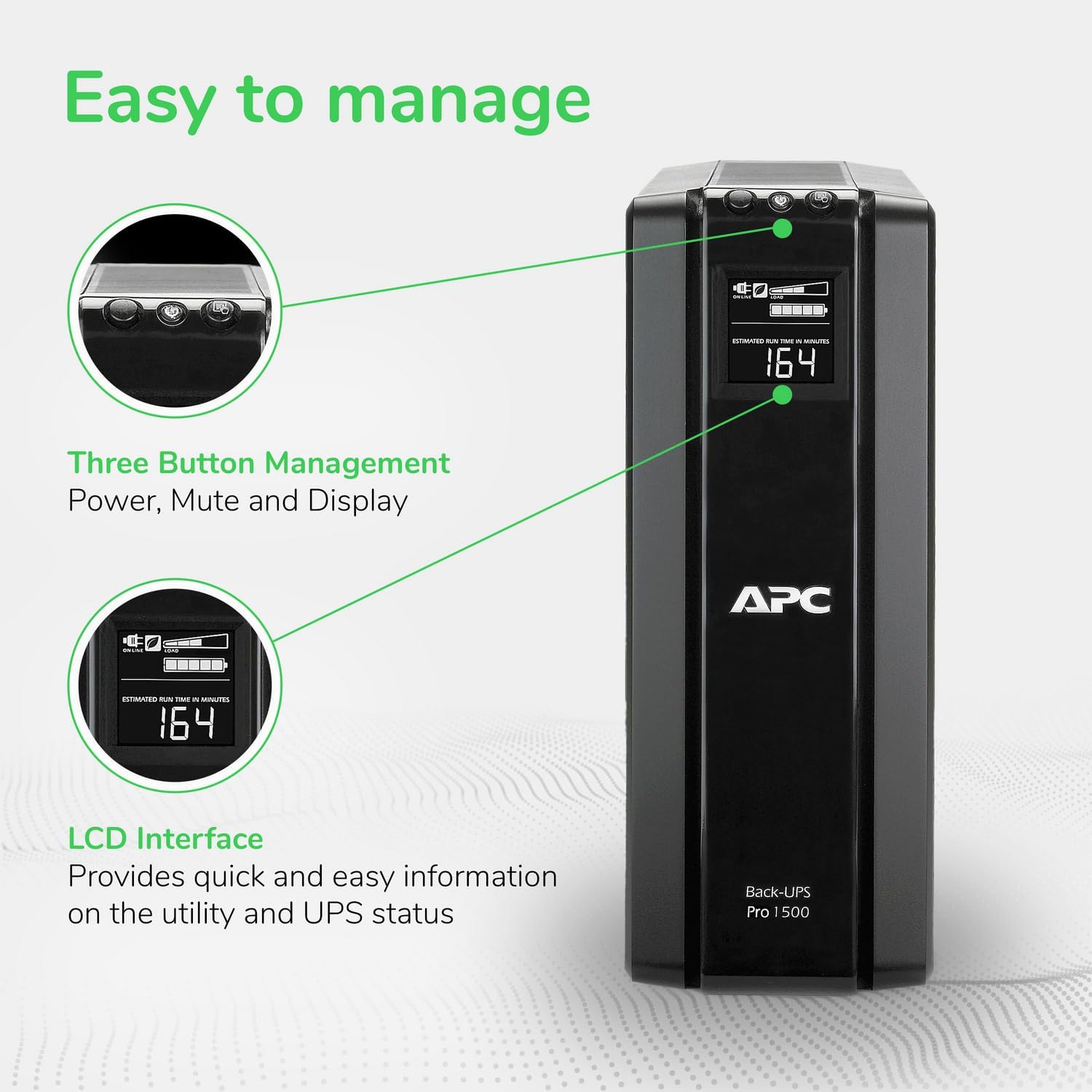 1500VA/900W Back-UPS Pro UPS Battery Backup for Home Office Electronics