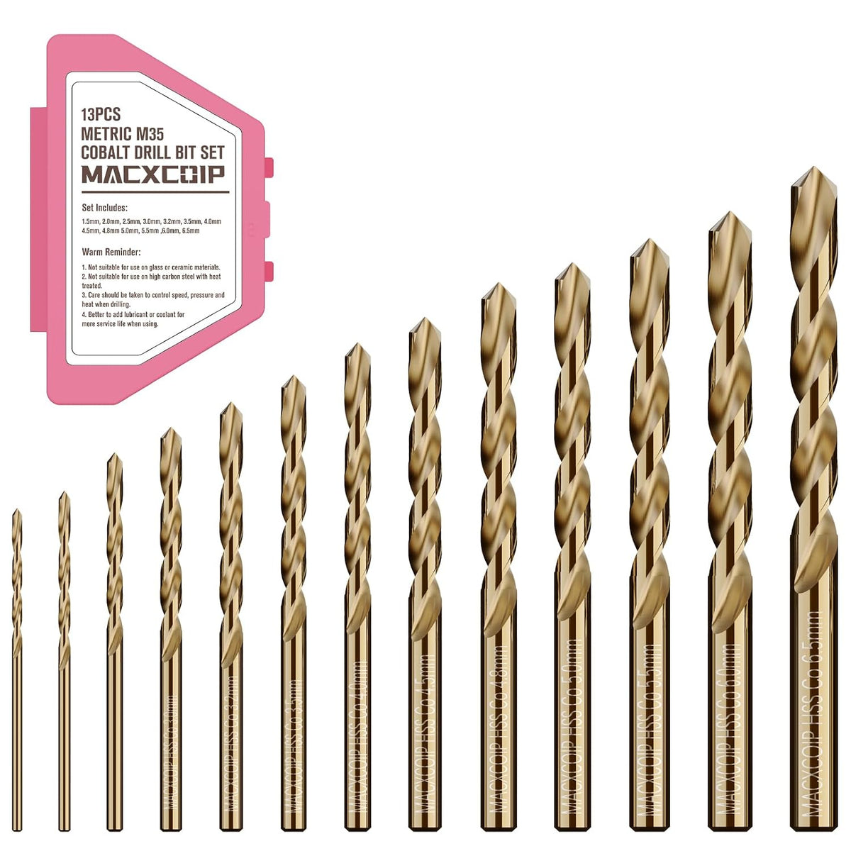 Metric 13Pcs(1.5mm-6.5mm) M35 Cobalt Drill Bit Set