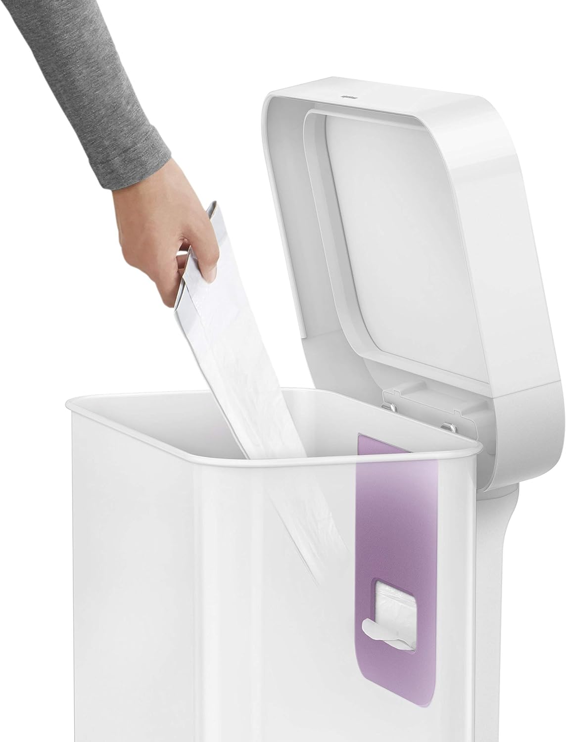 Kitchen Trash Can with Lid, Touchless Waste Bin, Large 45 Liter, Rectangular, White Stainless Steel