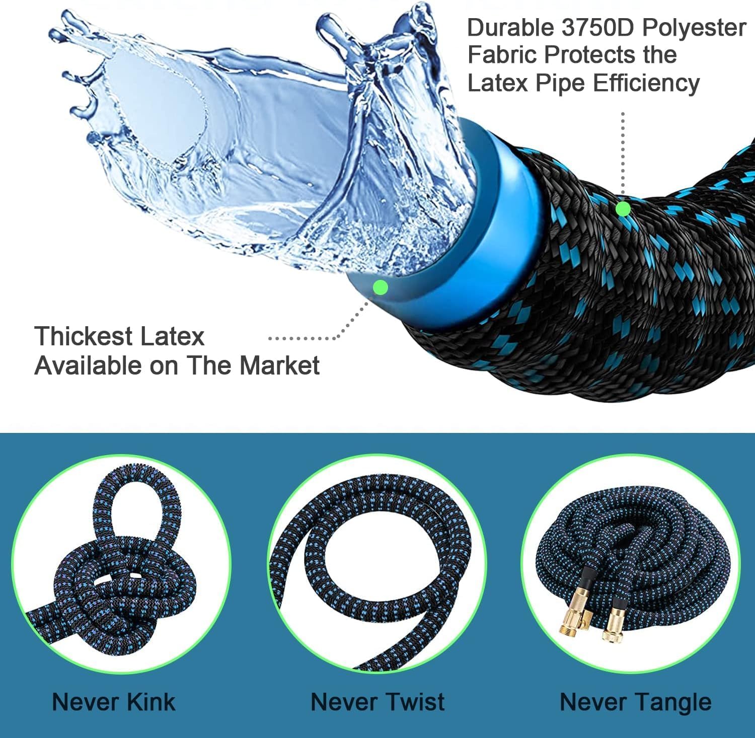 100 ft Expandable Garden Hose - Kink Free Flexible Water Hose with Thumb-Controlled 10-Function Nozzle, 3/4 Solid
