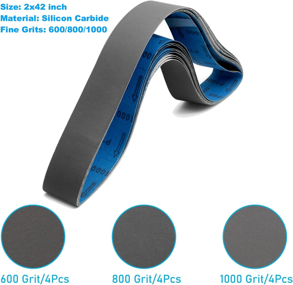 12 Pack 2 x 42 Inch Sanding Belts 600 800 1000 Grit for Knife Sharpening