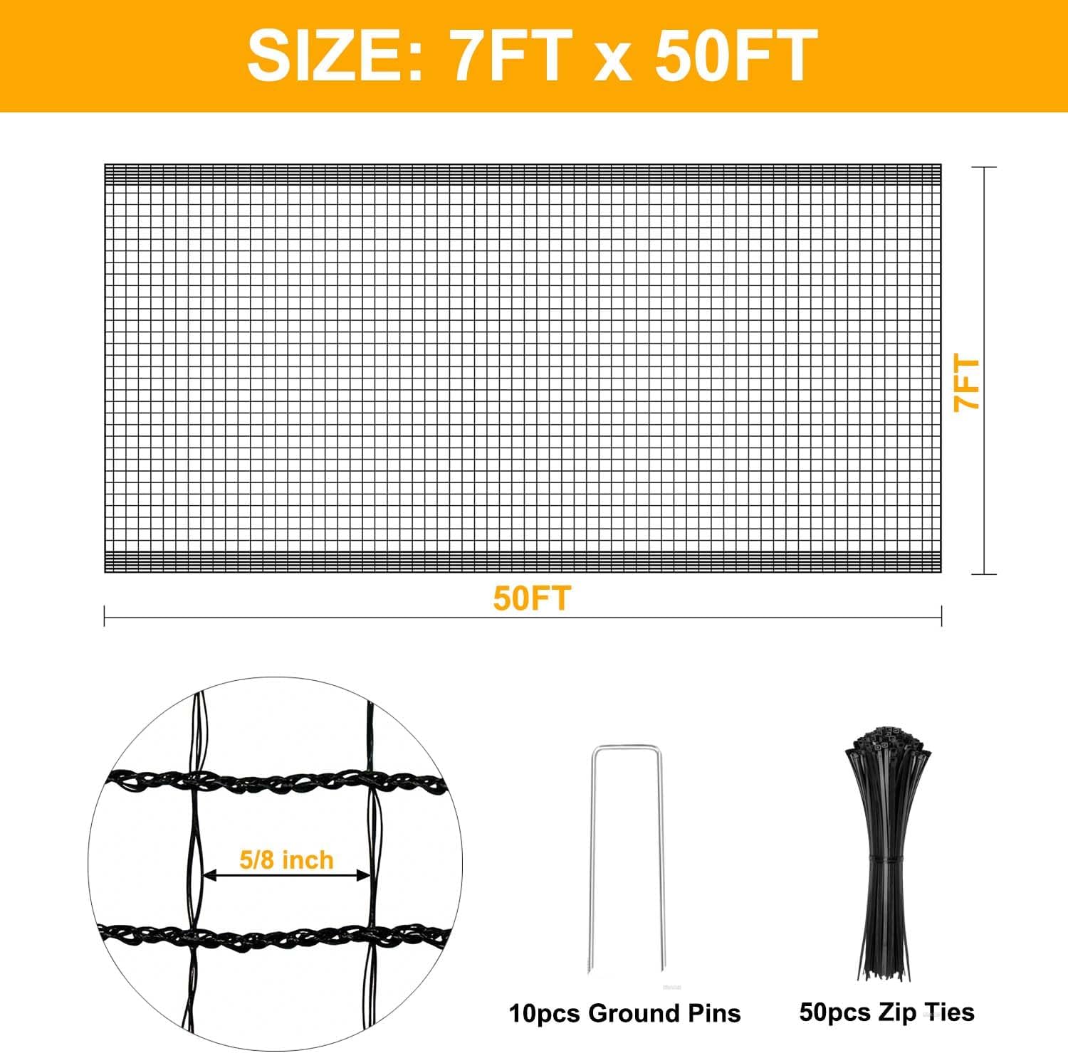 Deer Fence Netting, 55gsm Plastic Temporary Mesh Fencing, 7x50ft