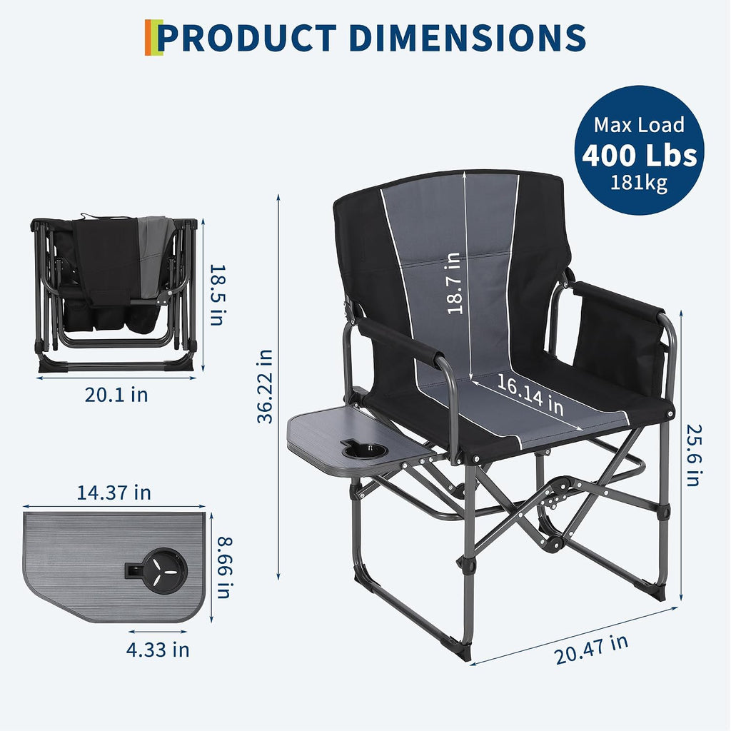 Oversized Directors Camping Chair for Adults, Heavy Duty Folding Camping Chair Supports 400 LBS, Portable Lawn Chair