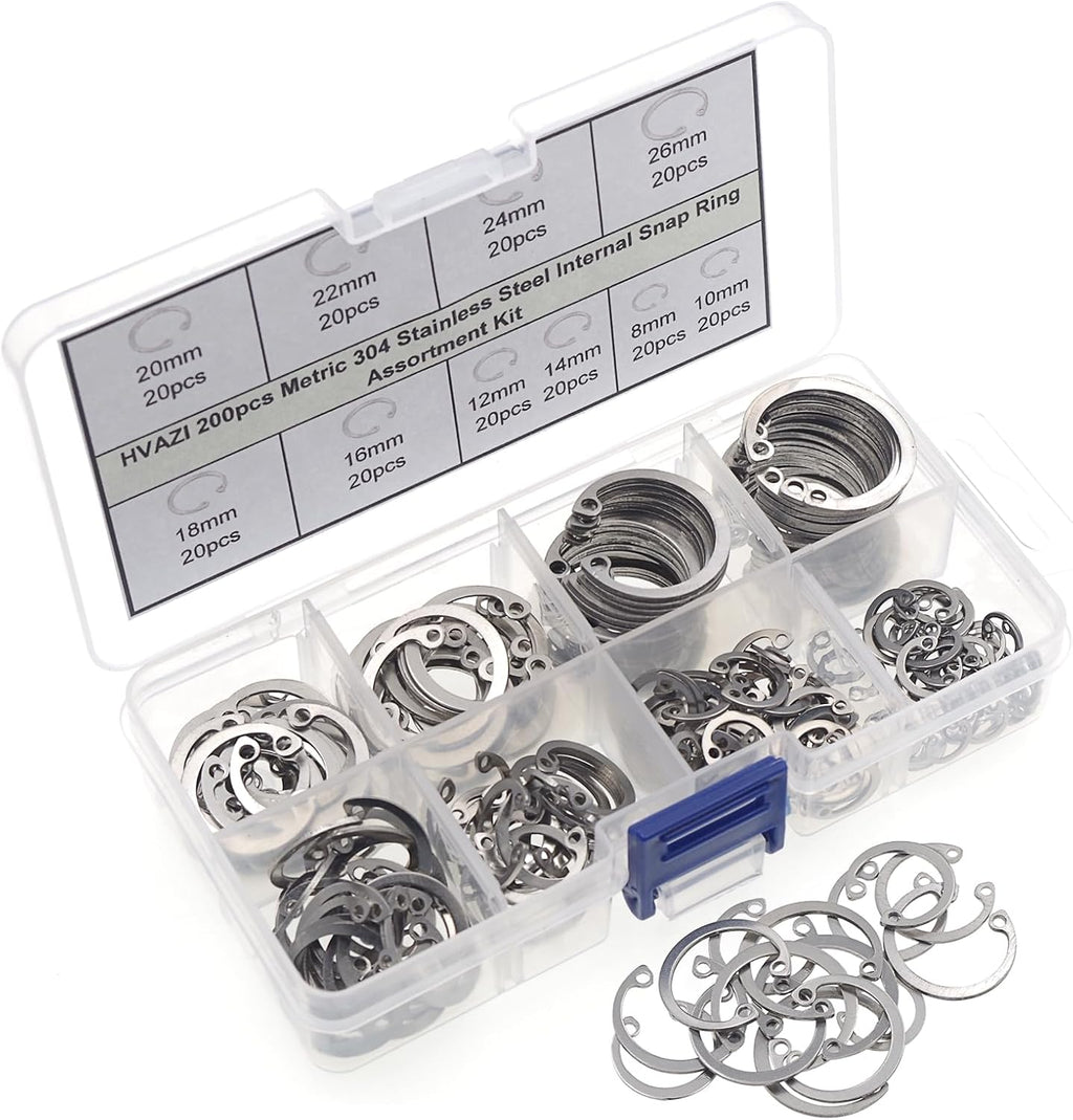 200PCS 8-26mm 304 Stainless Steel Metric Internal Snap Ring Kit
