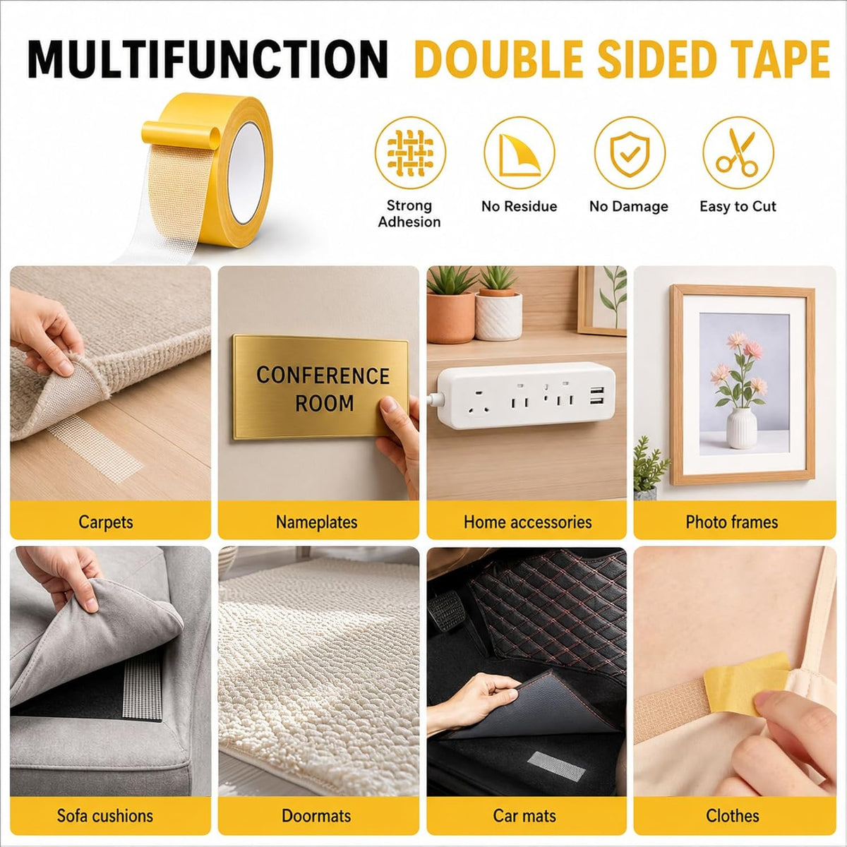 Grid Double-Sided Tape Heavy Duty,Strong Adhesive Mesh Mounting Tape-4Rolls