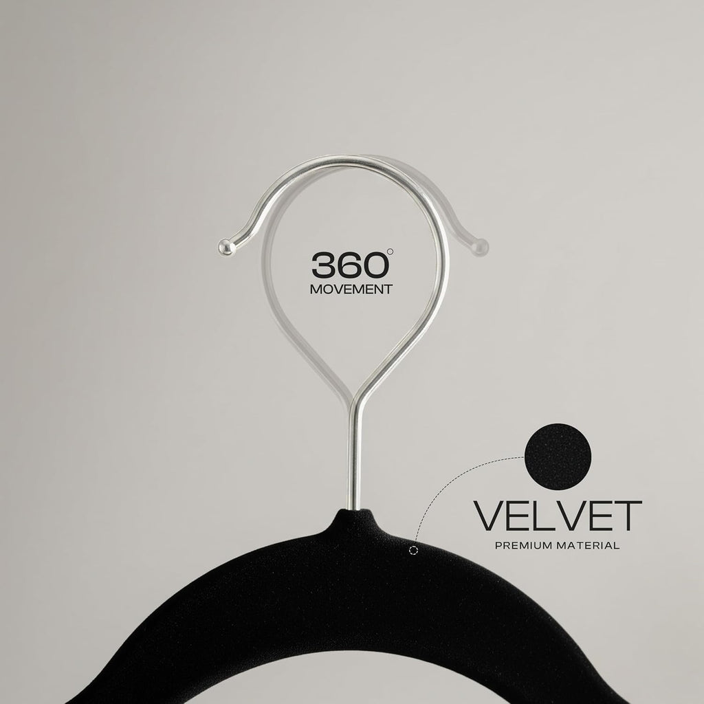 Velvet Hangers, Black, 50 Pack | Luxury Non-Slip Slim Pant & Coat Hangers | Strong Space-Saving Clothes Hangers |