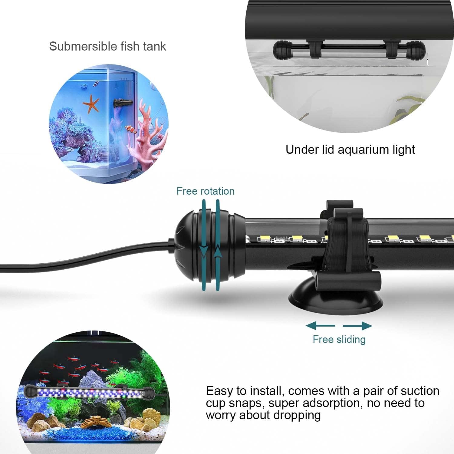 Submersible Led Aquarium Light for Fish Tank with Timer, 11 Inch | IP68 Waterproof Planted Fish Tank Light, Auto