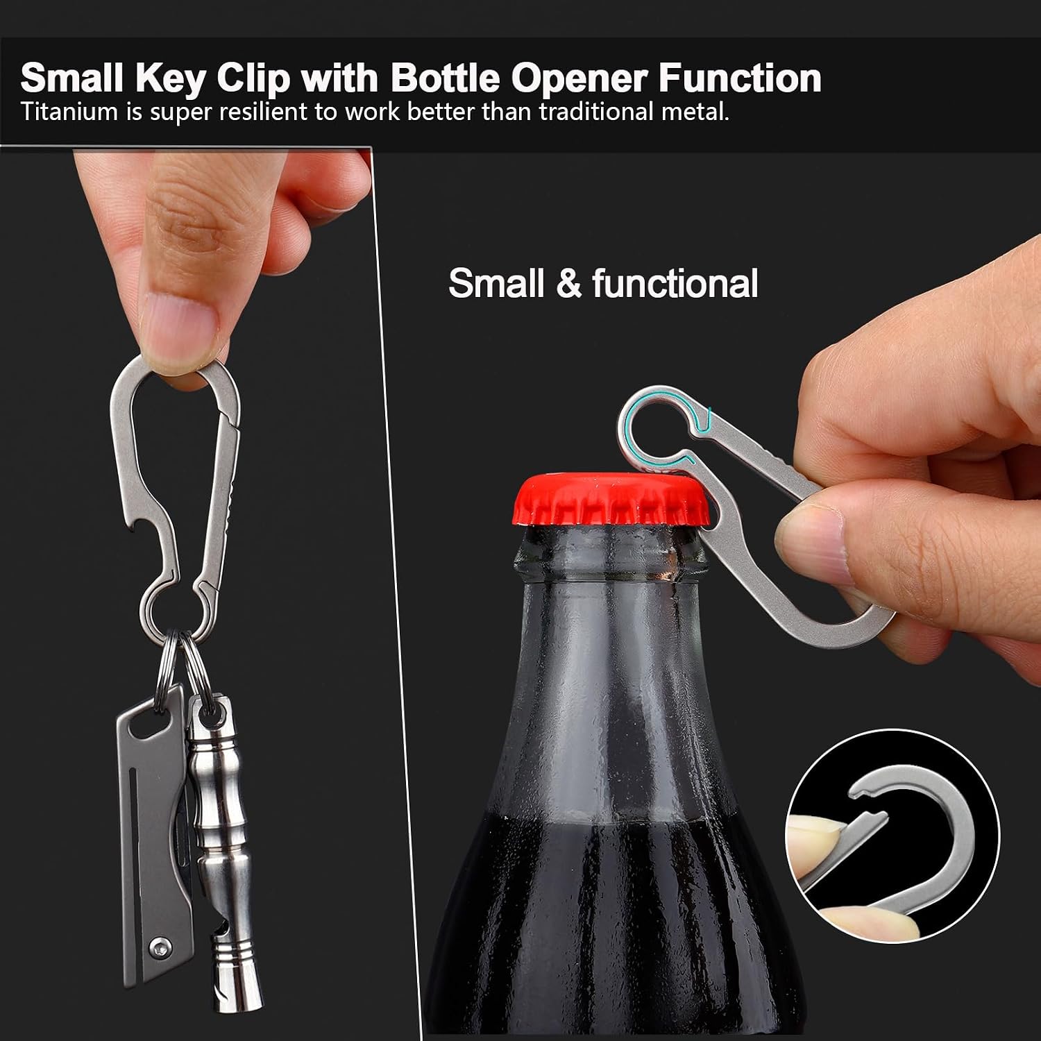 Titanium Key Carabiner Keychain Clip with Titanium Key Ring | Heavy Duty Key Chain Clip, Ultra-Light, Quick Release