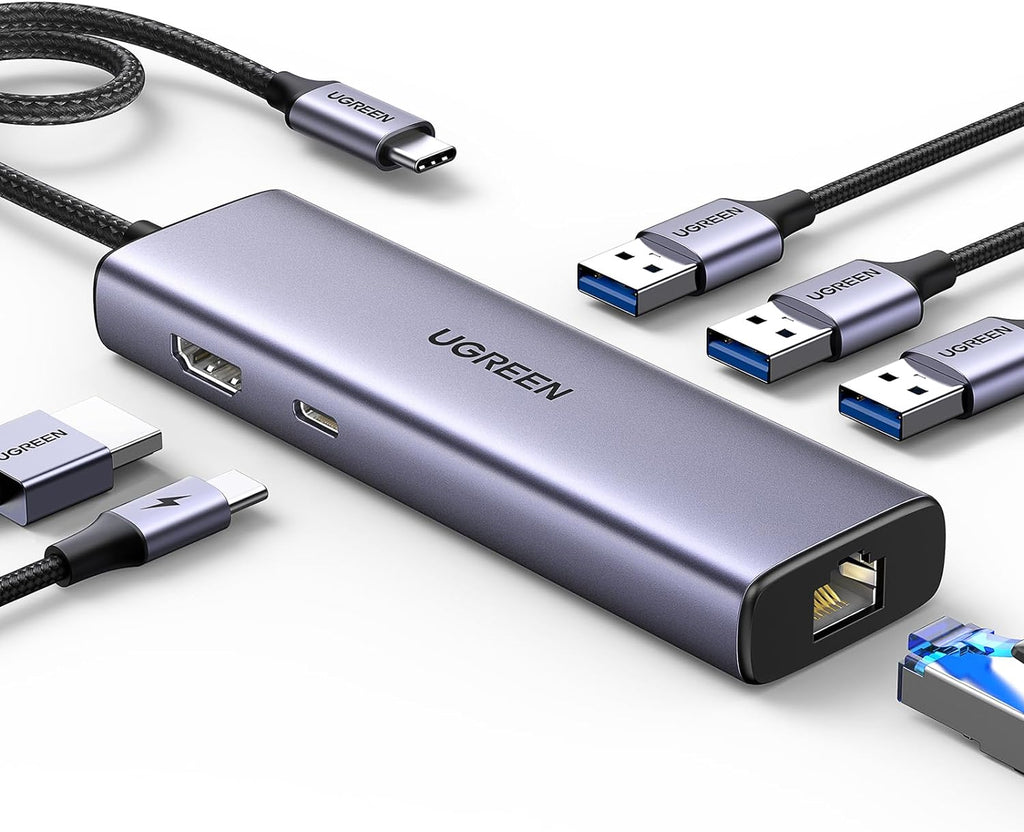 Revodok 6 in 1 USB C Hub Gigabit Ethernet Adapter with 4K HDMI, 100W PD Charging, USB A Data Ports Compatible with
