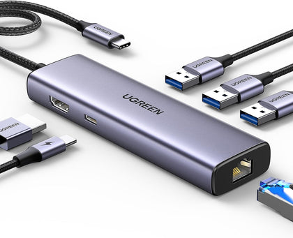 Revodok 6 in 1 USB C Hub Gigabit Ethernet Adapter with 4K HDMI, 100W PD Charging, USB A Data Ports Compatible with
