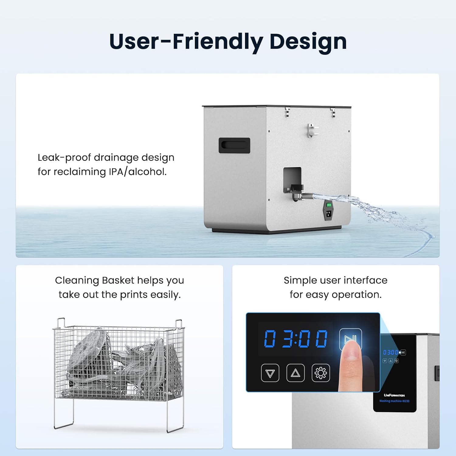 W230 Resin Wash Machine & Wash Station for Resin 3D Printer | Large 9.3 × 5.5 × 8.3 in cleaning size for big resin