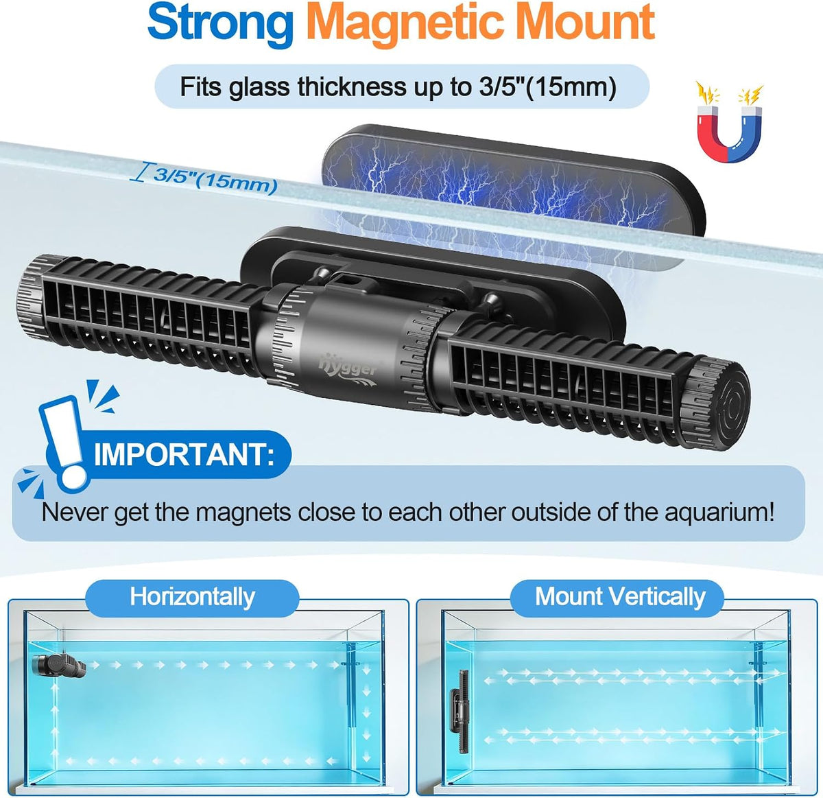 Aquarium Crossflow Wave Maker, Adjustable Direction & Flow Gyre Wavemaker 5 Wave Modes & Tidal Mode Magnetic