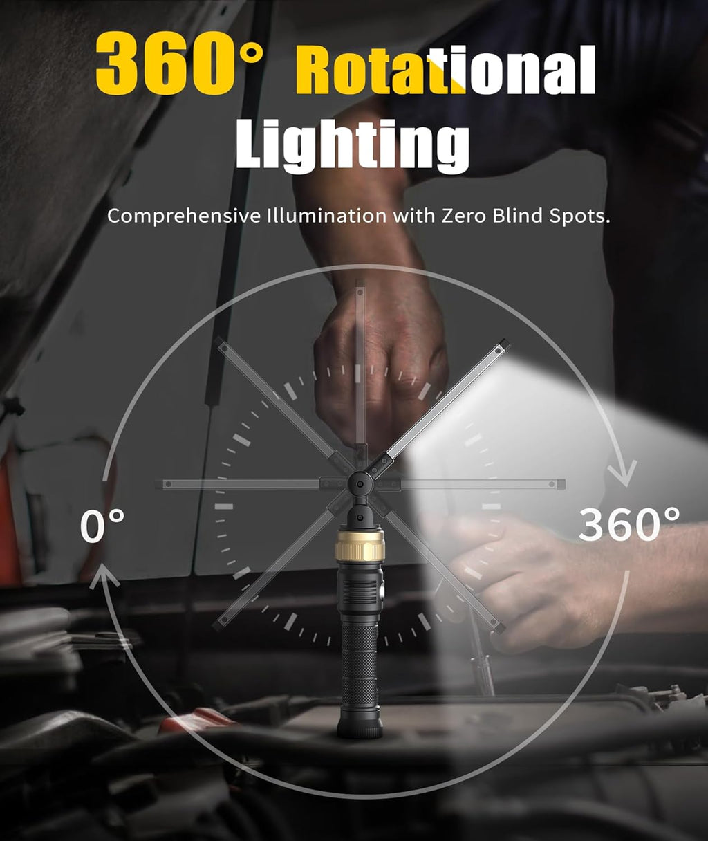 Rechaegeable Work Light, 5000mAh Magnetic Flashlight with 360° Rotate Foldable Design, 1200 Lumens Led Work Light