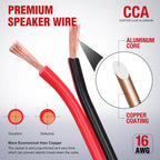Nilight 50FT 16AWG Copper Clad Aluminum Wire 16/2 Gauge Red Black