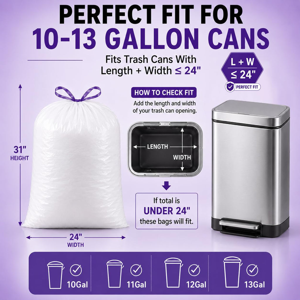 13 Gallon Tall Kitchen Trash Bags, 200 Count Lavender Scented