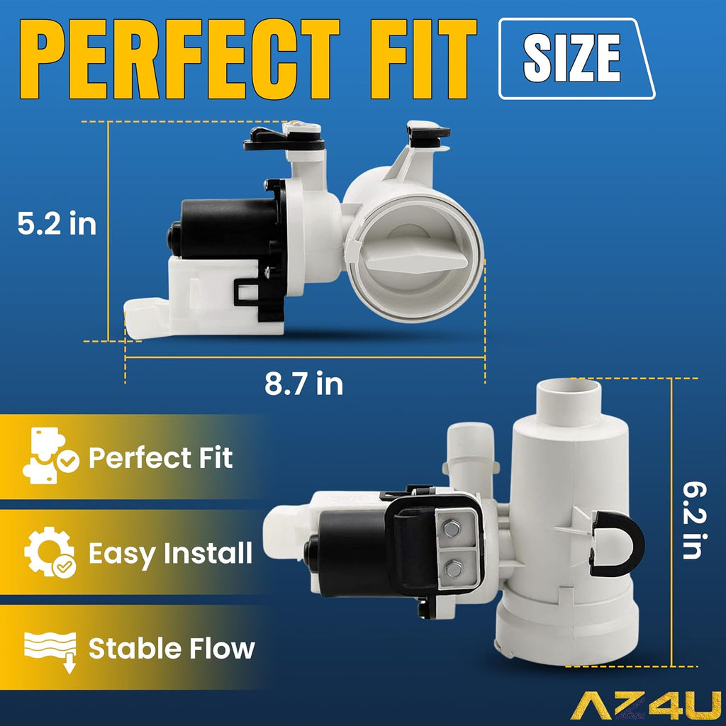 AZ4U Washer Drain Pump Assembly for Whirlpool WFW8400TW02 WFW9050XW00