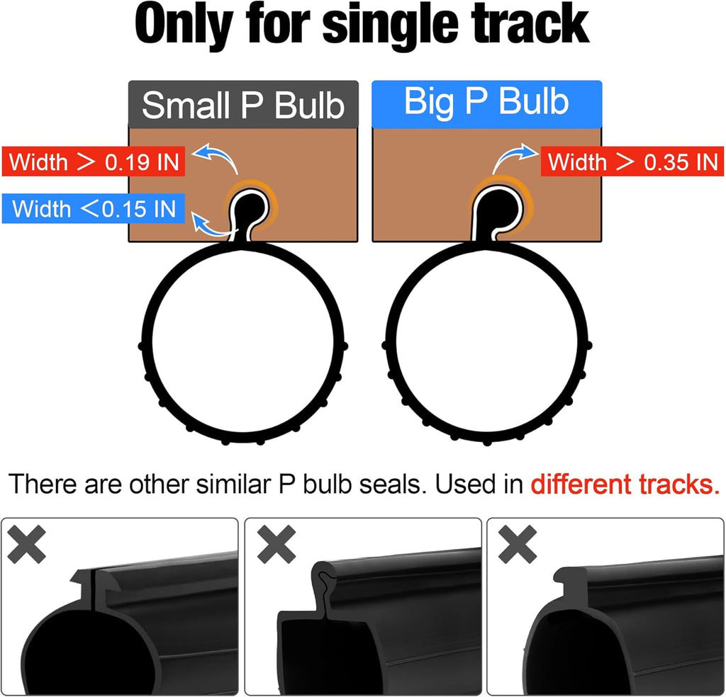 18FT Garage Door Seals Bottom Rubber 0.35" Big P Bulb Bottom Weather Strip, Overhead Garage Door Seal Replacement
