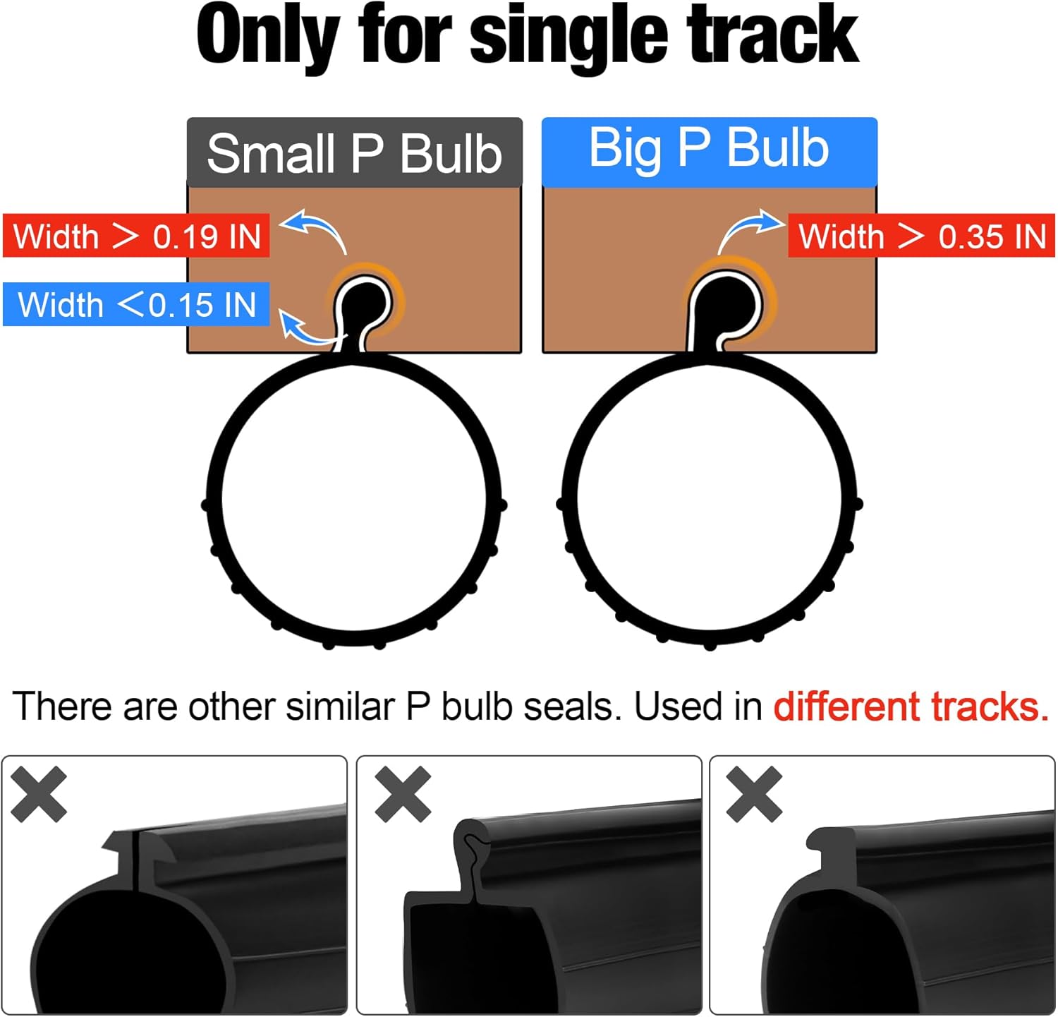 18FT Garage Door Seals Bottom Rubber 0.35" Big P Bulb Bottom Weather Strip, Overhead Garage Door Seal Replacement