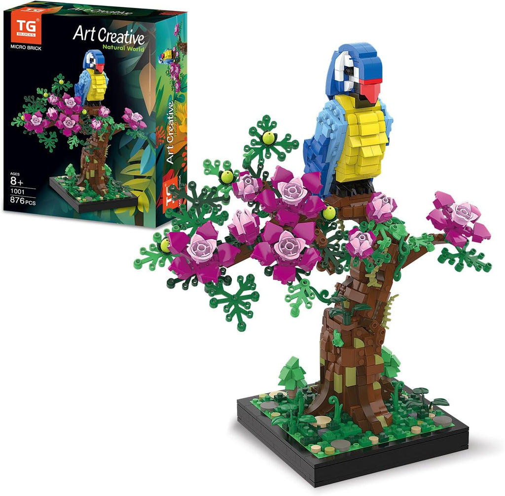 Micro Brick Flower Parrot Toy Building Sets, Home Decor and Office Art Creative Gift, DIY Plant Model for Adults, for