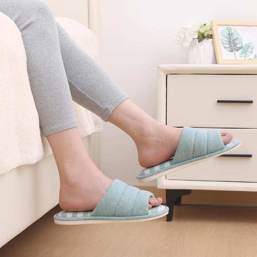 Open Toe House Slippers for Women Men Memory Foam Bedroom Shoes | Ultra-soft & Comfy Cotton, Lightweight &