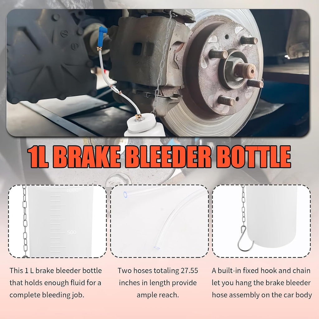 Brake Bleeder Kit with 1L Brake Bleeder Bottle/One Way Check Valve