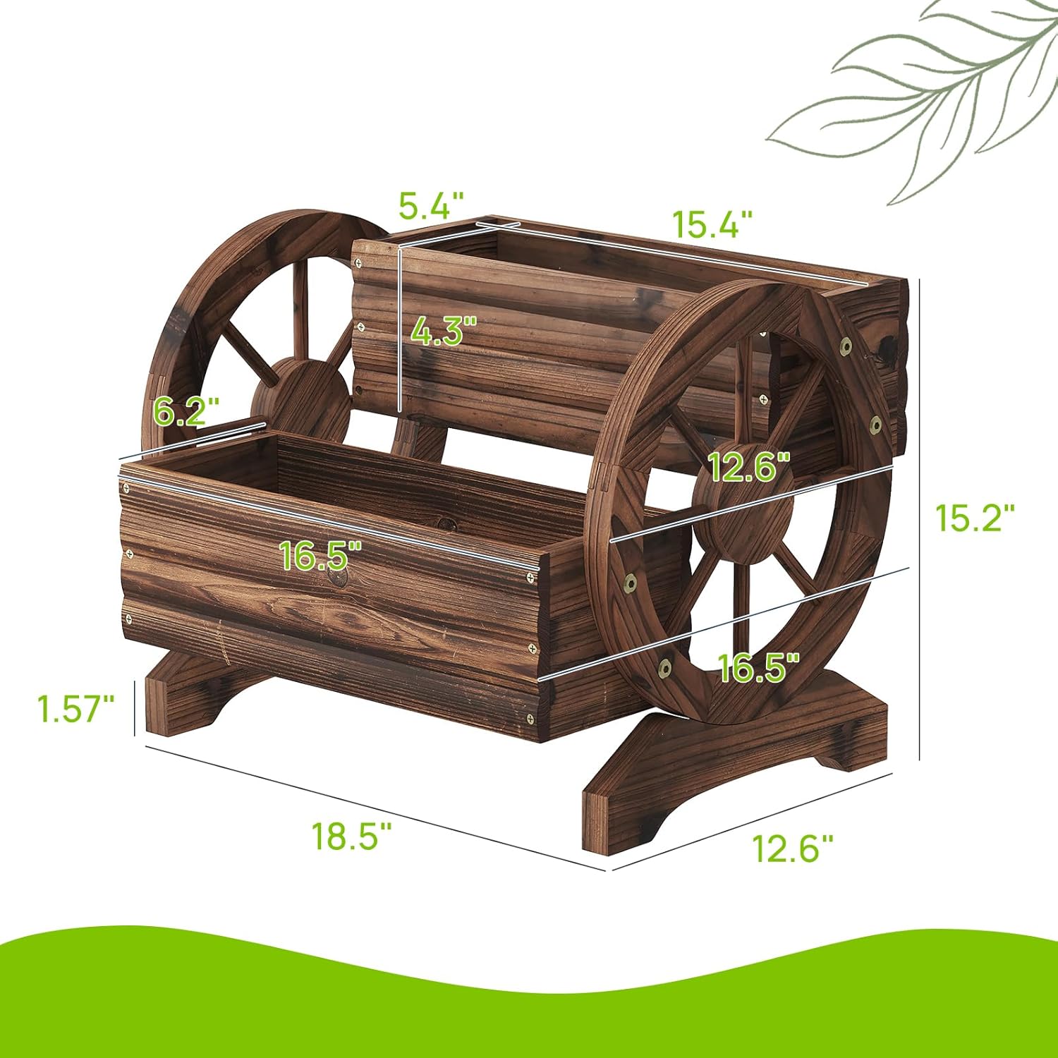 Wooden Wagon Planter Cute Garden Flower Pots Cart with wheels, Outdoor Decoration decor Indoor, Drainage hole, Garden