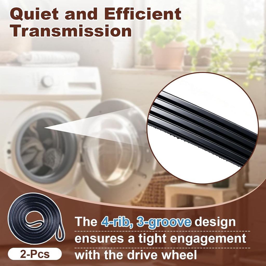 2-Pack 92.25" 4-Rib Replacement Dryer Belt, Compatible With WED4815EW1