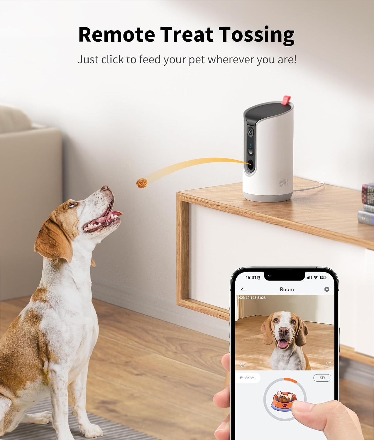 2K Pet Camera Treat Dispenser, 360°View Dog Camera with Phone App, 5G&2.4G WiFi 2-Way Talk Pet Cam Indoor for Cats