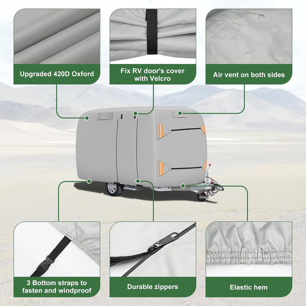 Upgraded Durable Waterproof Fiberglass Travel Trailer Cover, Heavy Duty Ripstop Fiberglass Trailer RV Cover, Anti-UV