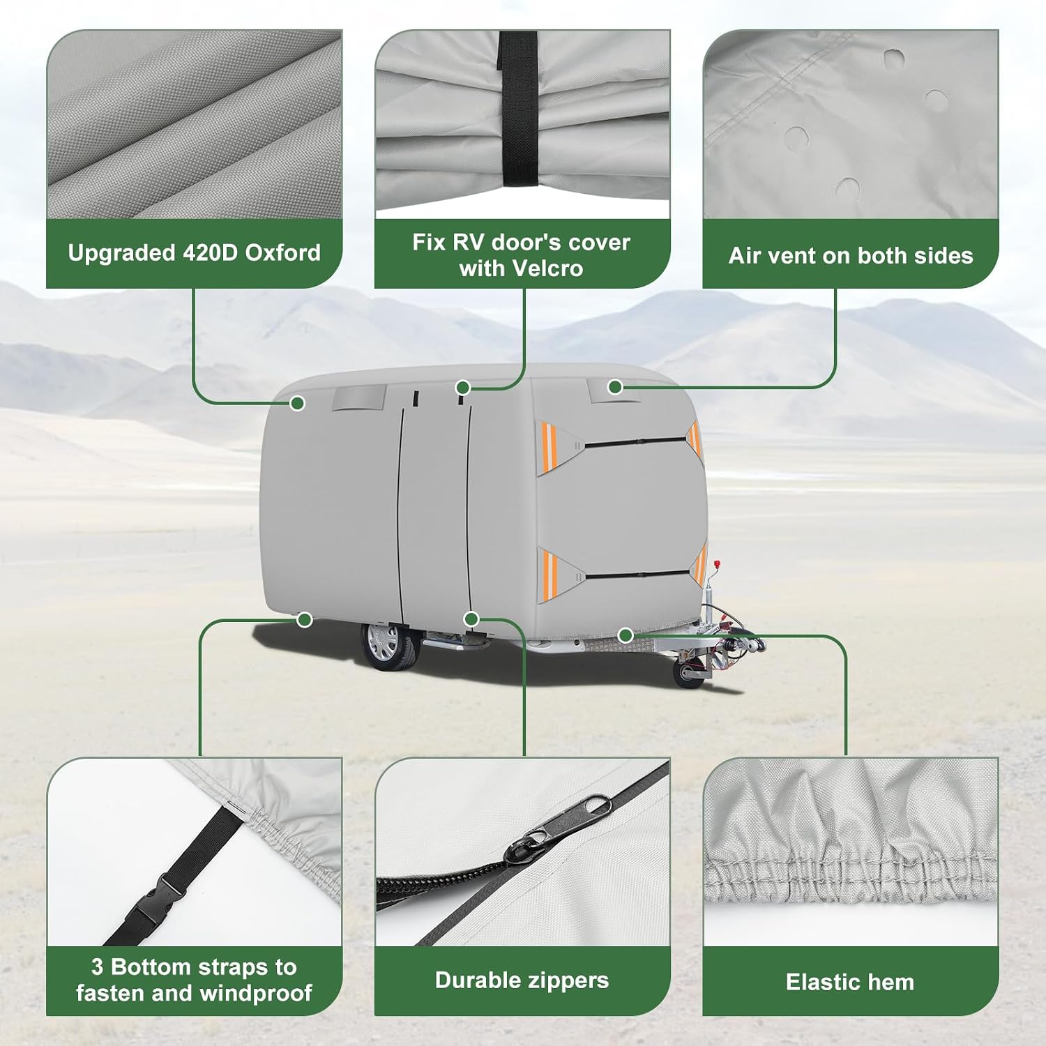 Upgraded Durable Waterproof Fiberglass Travel Trailer Cover, Heavy Duty Ripstop Fiberglass Trailer RV Cover, Anti-UV