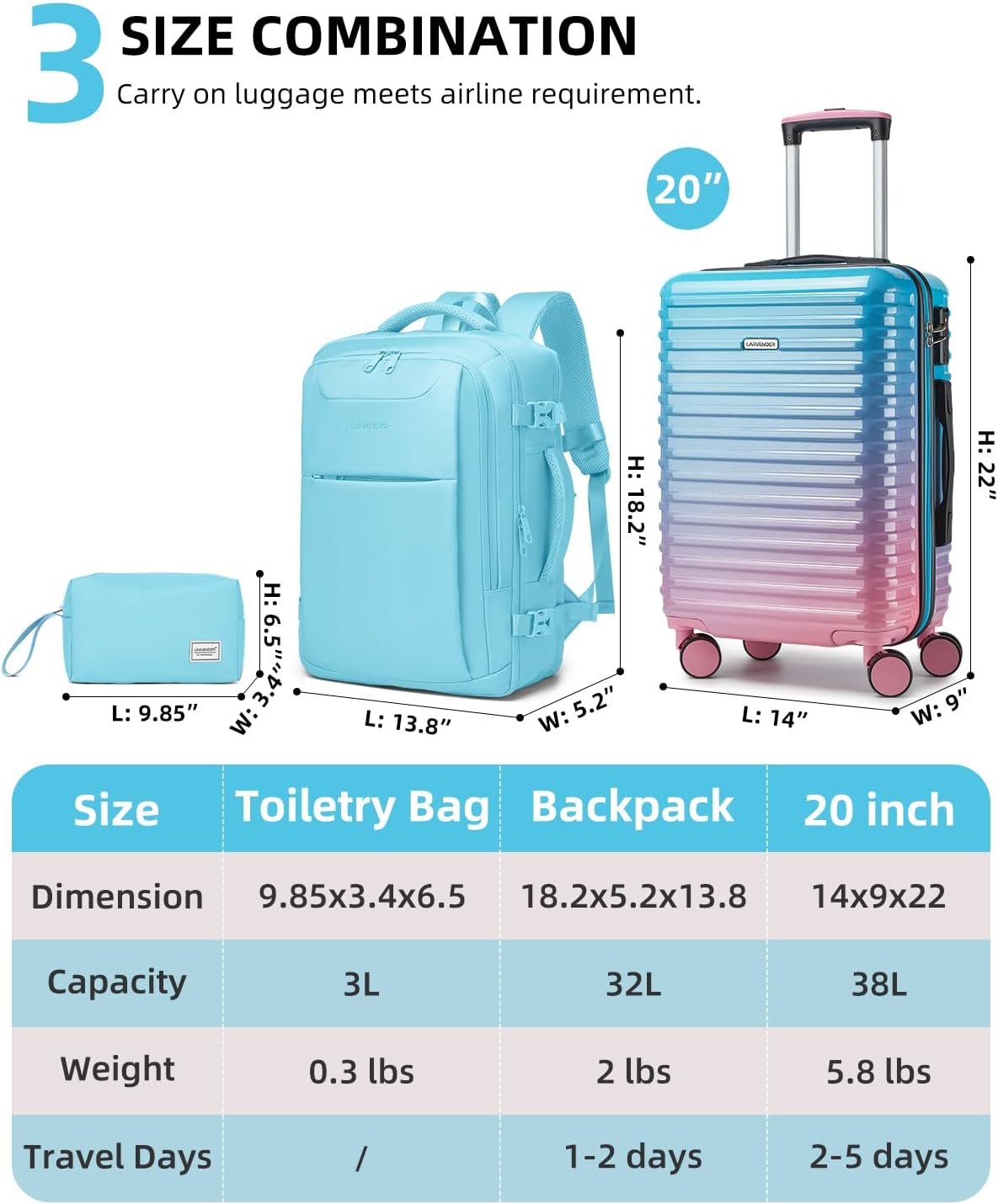 Carry on Luggage 22x14x9 Airline Approved, Expandable 20 Inch Hardside Large Suitcase with Wheels TSA Lock